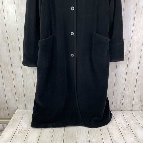 Vintage LL Bean Women’s M Wool Blend Long Trench Coat Black Made In USA - Picture 3 of 11